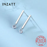 925 Silver Stick Bar Zircon Stud Earrings Classic Fine Jewelry