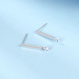 925 Silver Stick Bar Zircon Stud Earrings Classic Fine Jewelry