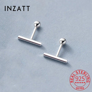 925 Silver Stick Screw Bead Thread Stud Earrings Women Party Jewelry
