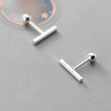 925 Silver Stick Screw Bead Thread Stud Earrings Women Party Jewelry