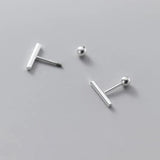 925 Silver Stick Screw Bead Thread Stud Earrings Women Party Jewelry