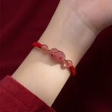 925 Sterling Silver Strawberry Crystal Brave Troops PIXIU Bead Charm Bracelet