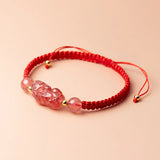 925 Sterling Silver Strawberry Crystal Brave Troops PIXIU Bead Charm Bracelet