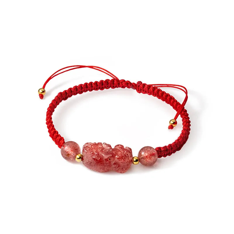 925 Sterling Silver Strawberry Crystal Brave Troops PIXIU Bead Charm Bracelet