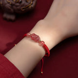 925 Sterling Silver Strawberry Crystal Brave Troops PIXIU Bead Charm Bracelet