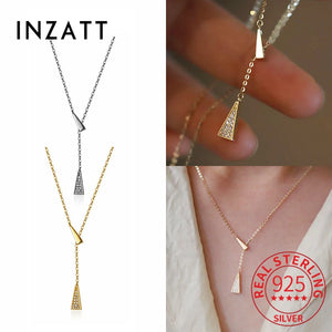 925 Silver Zircon Tassel Triangle Pendant Choker Necklace