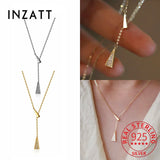 925 Silver Zircon Tassel Triangle Pendant Choker Necklace