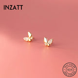 925 Sterling Silver Zircon Butterfly Stud Earrings Fine Jewelry Accessories