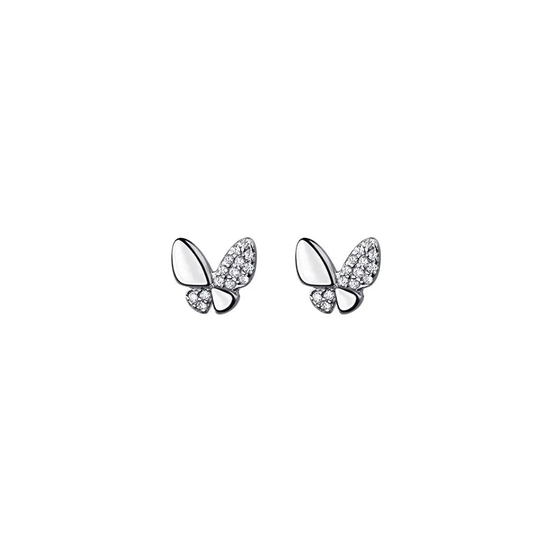 925 Sterling Silver Zircon Butterfly Stud Earrings Fine Jewelry Accessories