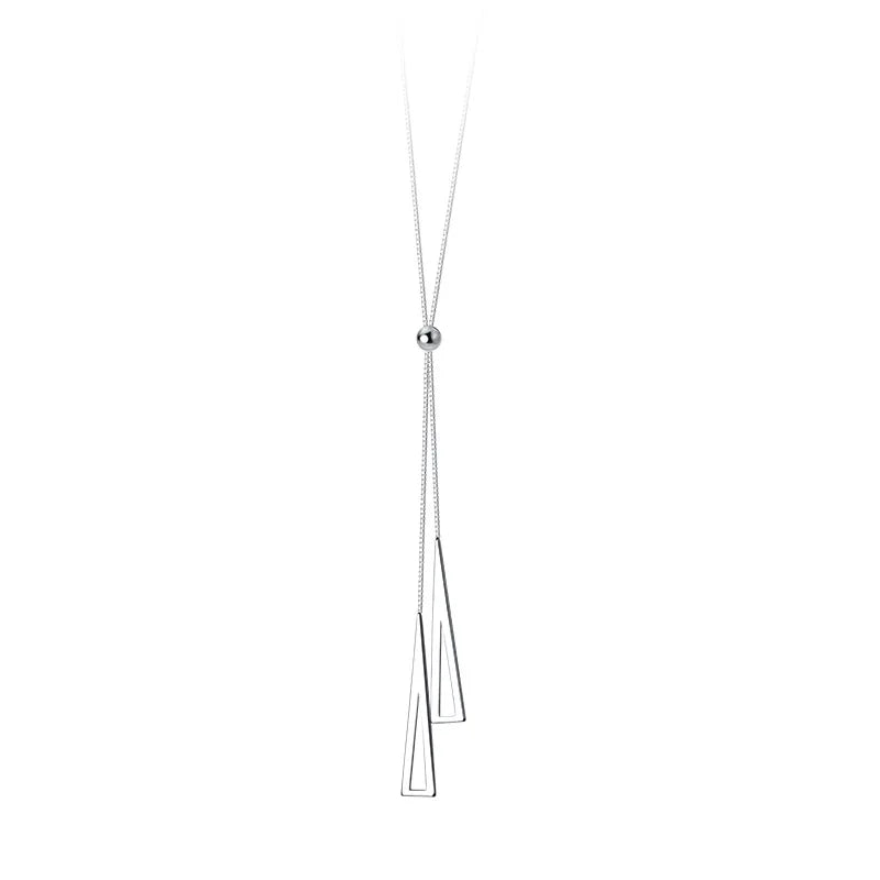 925 Silver Triangle Sweater Chain Necklace Women Fine Jewelry