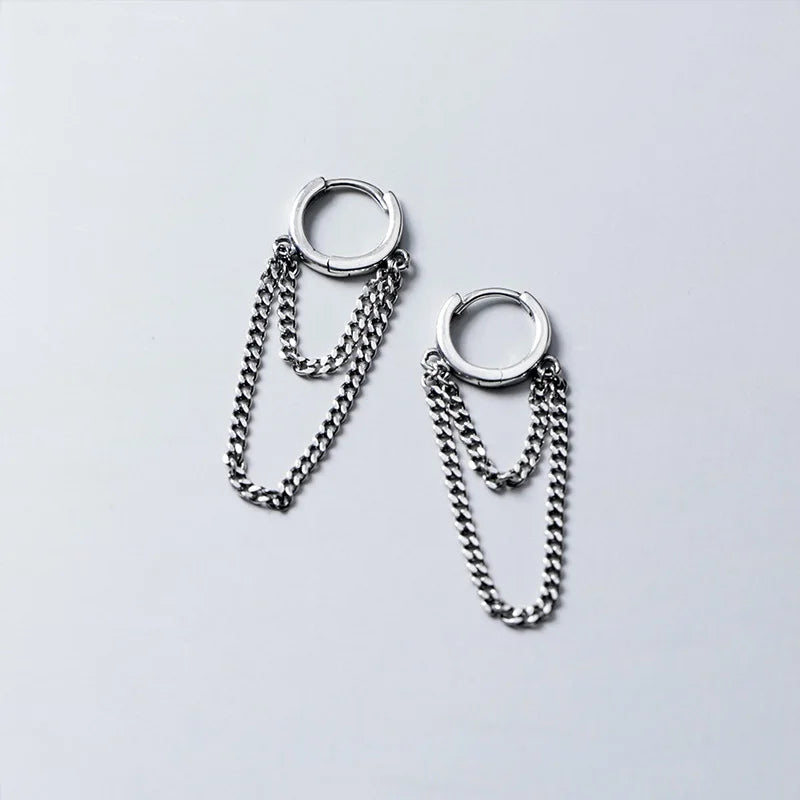 Real 925 Sterling Silver Tassel Hoop Earrings for Women Party Jewelry