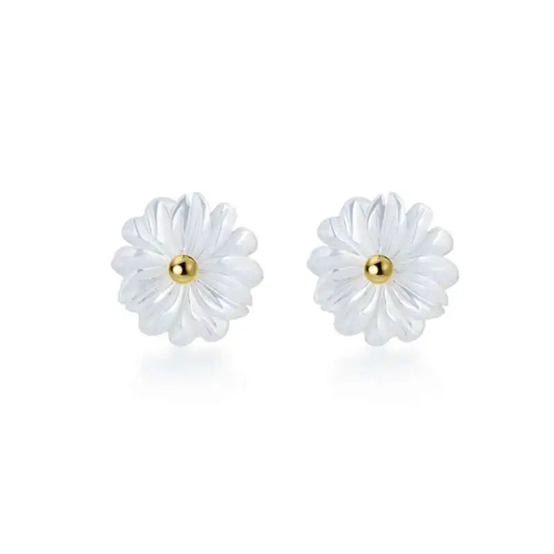 925 Silver Flower Plant Stud Earrings Bohemian Jewelry