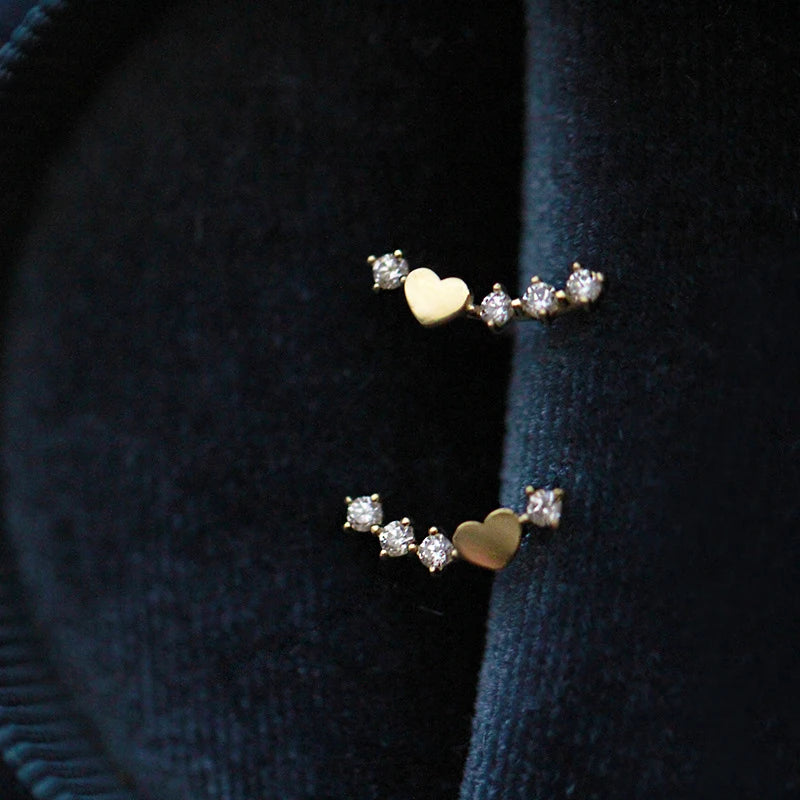 925 Sterling Silver Zircon Arc Heart Stud Earrings For Women