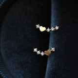 925 Sterling Silver Zircon Arc Heart Stud Earrings For Women