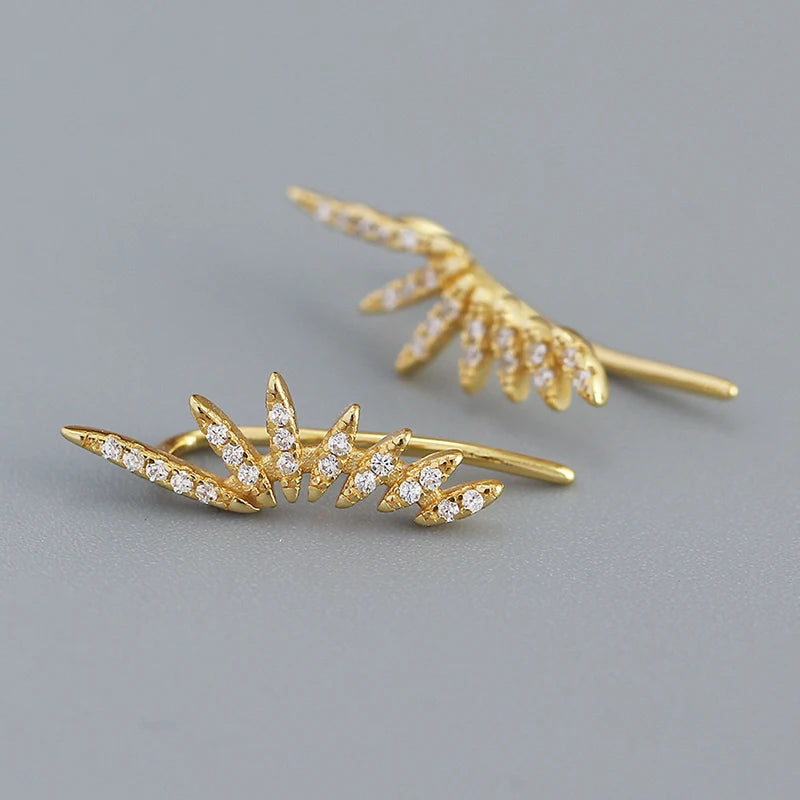 925 Silver Zircon Arc Stud Earrings Women Party Fine Jewelry