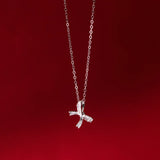 925 Silver Zircon Bowknot Choker Necklace Classic Fine Jewelry