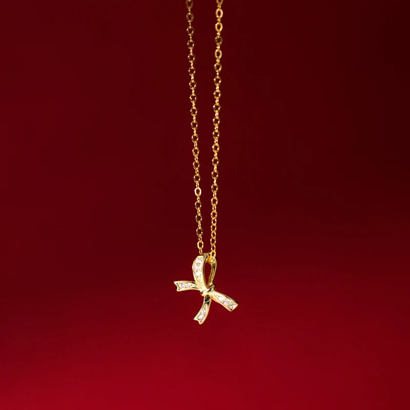 925 Silver Zircon Bowknot Choker Necklace Classic Fine Jewelry