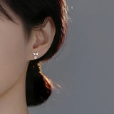 925 Silver Zircon Bowknot Stud Earrings Classic Geometric Jewelry