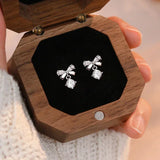 925 Silver Zircon Bowknot Stud Earrings Classic Geometric Jewelry