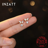 925 Silver Zircon Bowknot Stud Earrings Classic Geometric Jewelry