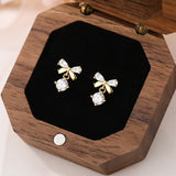 925 Silver Zircon Bowknot Stud Earrings Classic Geometric Jewelry