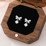 925 Silver Zircon Bowknot Stud Earrings Classic Geometric Jewelry