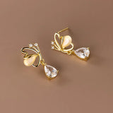 925 Sterling Silver Zircon Butterfly Stud Earrings for Women