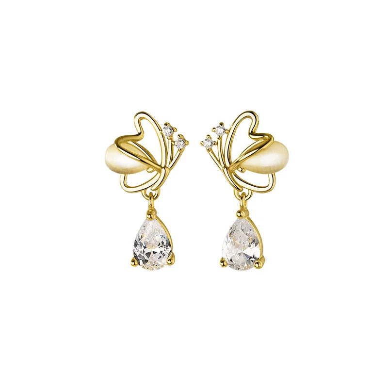 925 Sterling Silver Zircon Butterfly Stud Earrings for Women