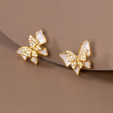 925 Sterling Silver Zircon Butterfly Stud Earrings Women Fine Jewelry