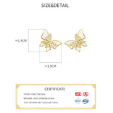 925 Sterling Silver Zircon Butterfly Stud Earrings Women Fine Jewelry