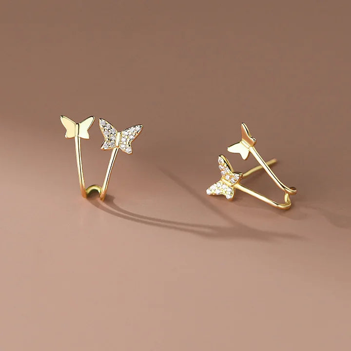 925 Silver Zircon Butterfly Stud Earrings Classic Jewelry Accessories