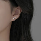 925 Silver Zircon Butterfly Stud Earrings Classic Jewelry Accessories