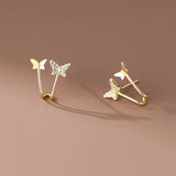 925 Silver Zircon Butterfly Stud Earrings Classic Jewelry Accessories
