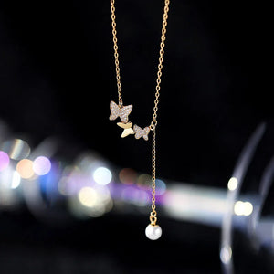 925 Silver Zircon Butterfly Tassel Choker Necklace Classic Fine Jewelry