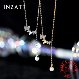 925 Silver Zircon Butterfly Tassel Choker Necklace Classic Fine Jewelry