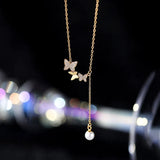 925 Silver Zircon Butterfly Tassel Choker Necklace Classic Fine Jewelry
