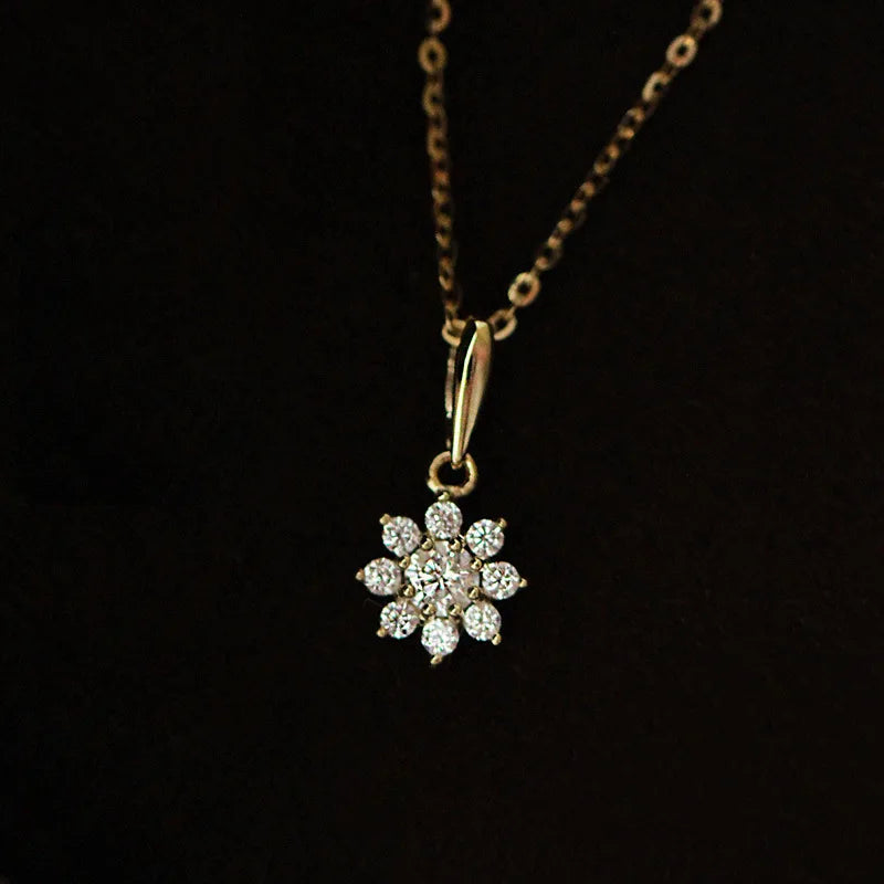925 Sterling Silver Zircon CZ Flower Choker Necklace for Women