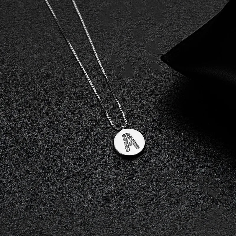 925 Sterling Silver Zircon CZ 26 Letters Round Choker Necklace For Women