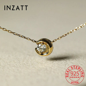 925 Silver Zircon CZ Bead Moon Choker Necklace Women OL Fine Jewelry
