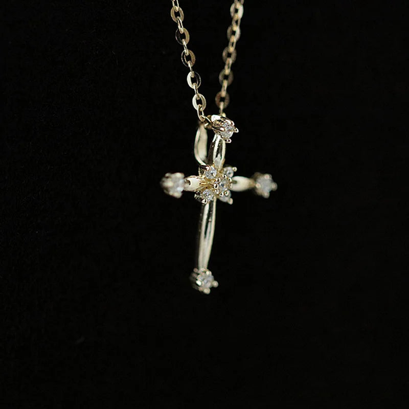 925 Sterling Silver Zircon Cross Choker Necklace For Women