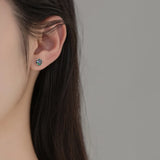 925 Silver CZ Round Stud Earrings Women Fine Jewelry Minimalist