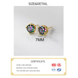 925 Silver CZ Round Stud Earrings Women Fine Jewelry Minimalist