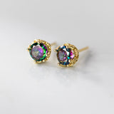 925 Silver CZ Round Stud Earrings Women Fine Jewelry Minimalist