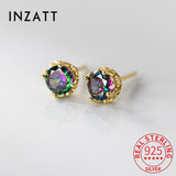 925 Silver CZ Round Stud Earrings Women Fine Jewelry Minimalist