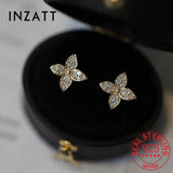 925 Silver Zircon CZ Leaves Stud Earrings for Women Classic Jewelry