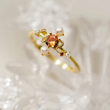 925 Silver Zircon Pearl Cross Ring Women Jewelry