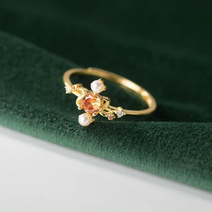 925 Silver Zircon Pearl Cross Ring Women Jewelry