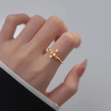 925 Silver Zircon Pearl Cross Ring Women Jewelry