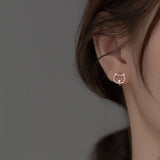 925 Silver Zircon Cat Fish Stud Earrings Women Classic Jewelry