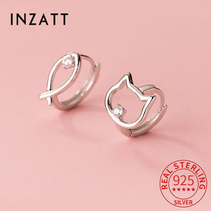 925 Silver Zircon Cat Fish Stud Earrings Women Classic Jewelry